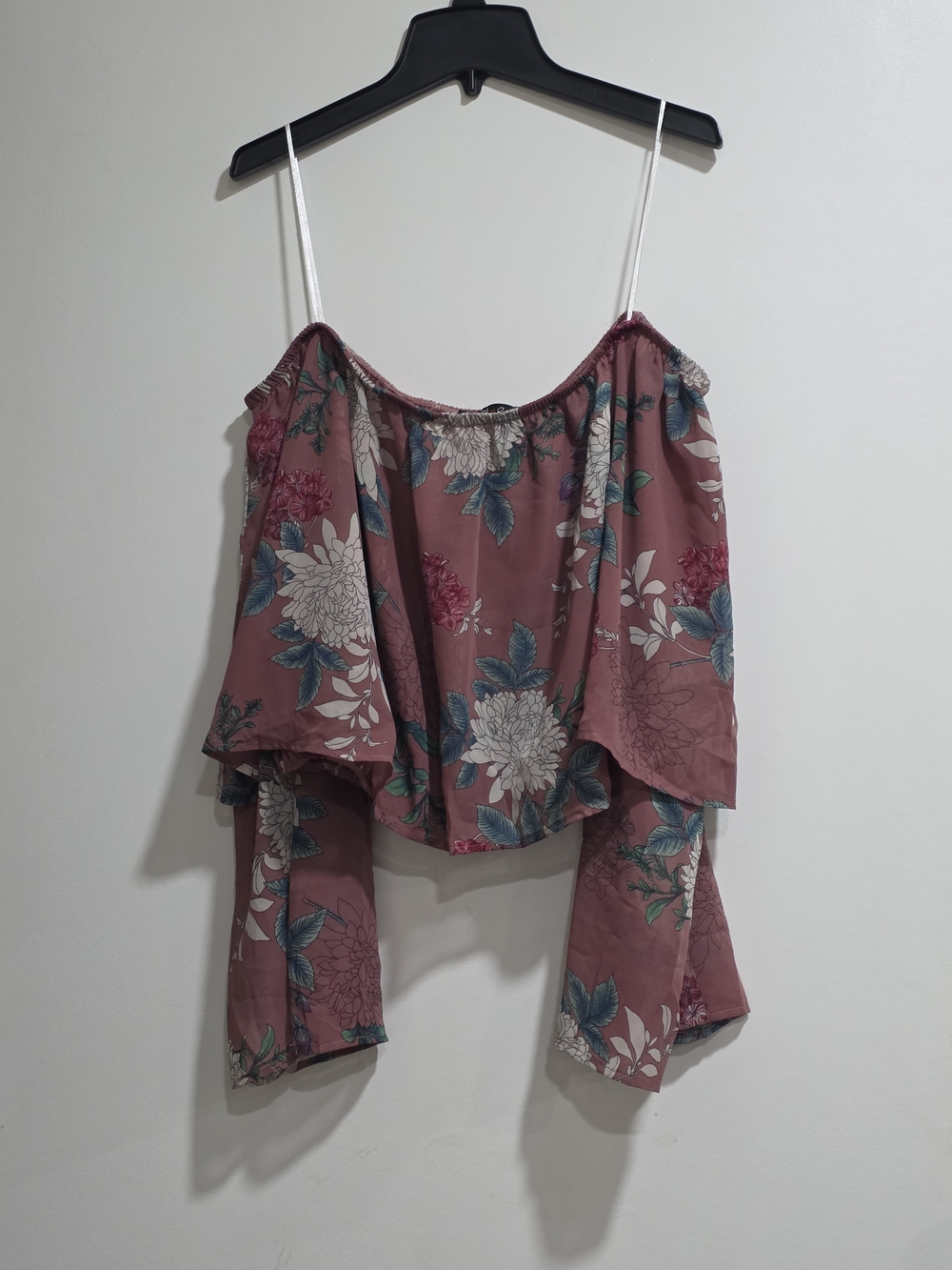Cleo XL Dusty Rose Floral Cold Shoulder Bell Sleeve Blouse Boho